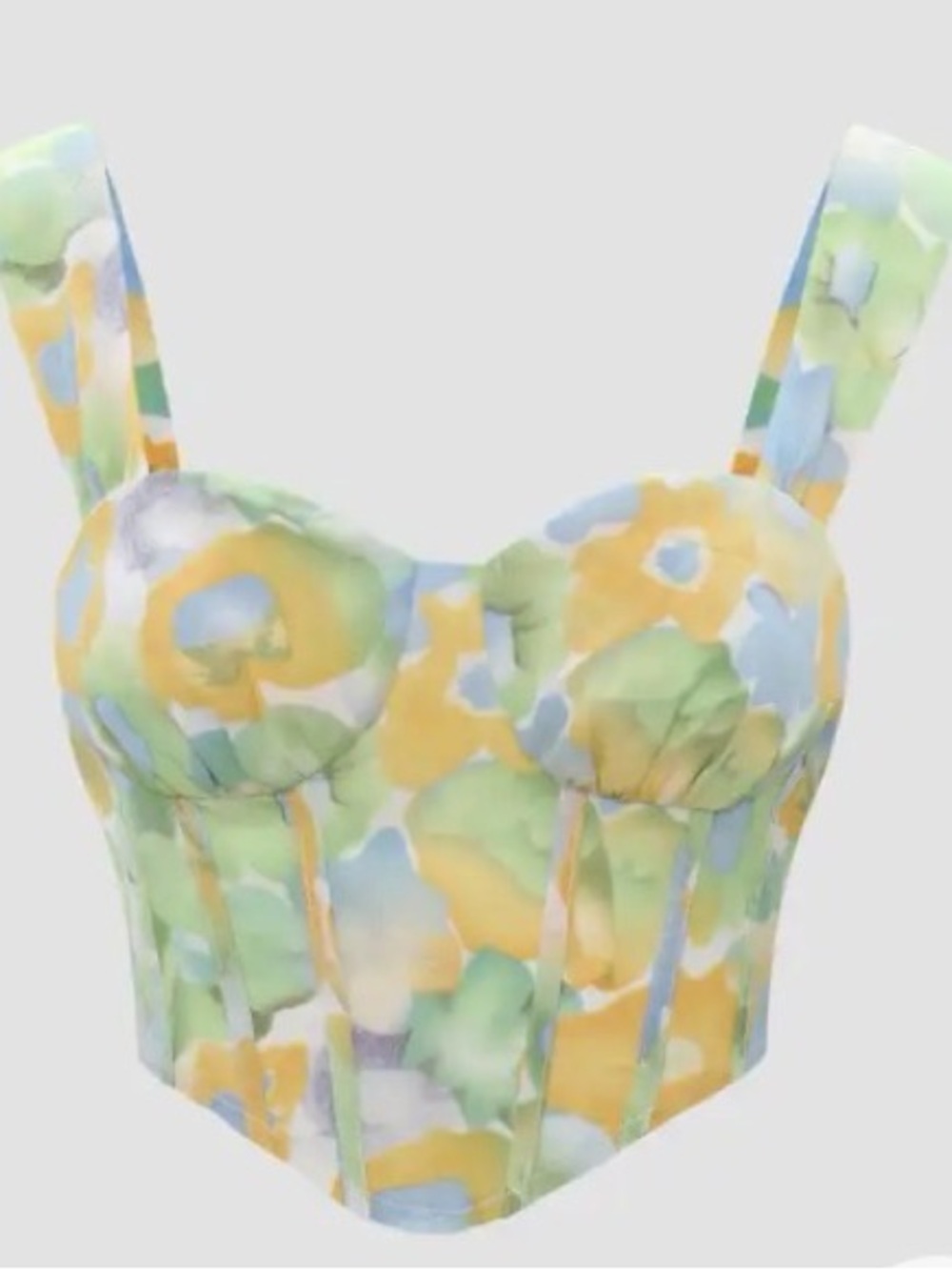 Cider Watercolor Floral Bustier Crop Top - Yellow, Green & Blue